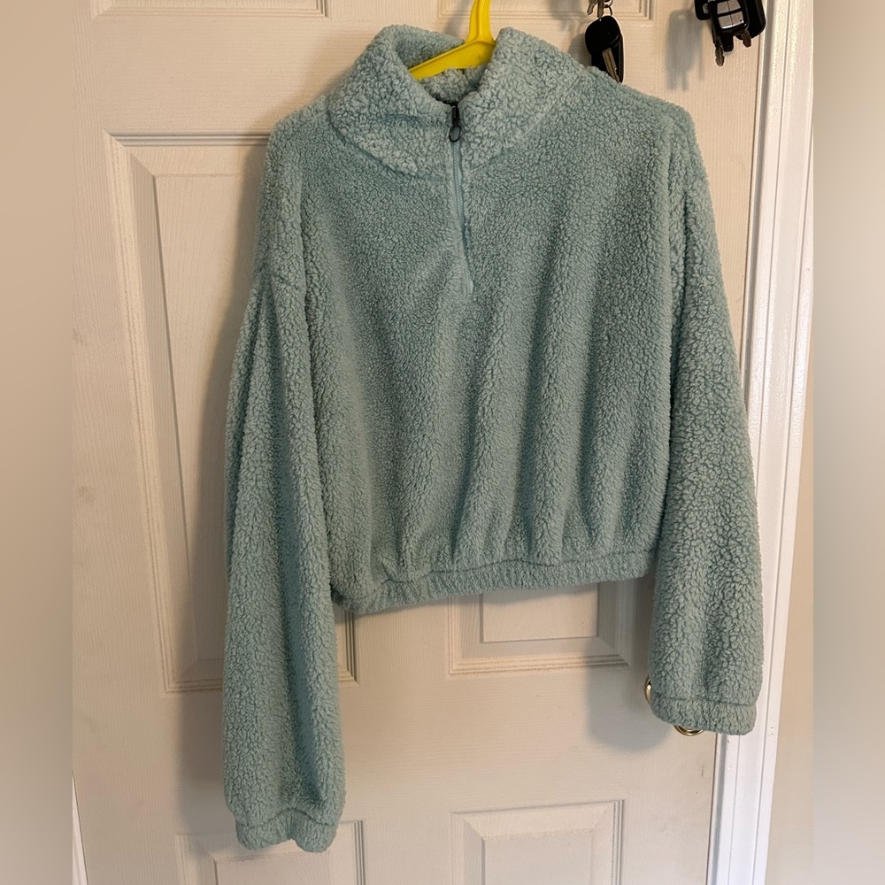So, Quarter-zip Cropped Ultra Soft Sherpa Pullover, Mint Green, Junior's